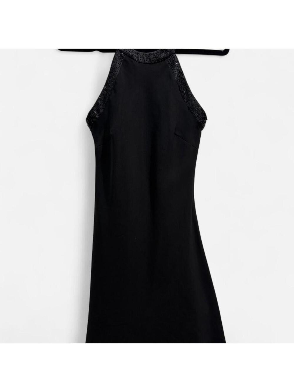 Jones New York - Black Beaded and Sequin Trim Halter Neckline Dress.